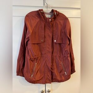 Terrific condition rust color hooded slicker jacket.